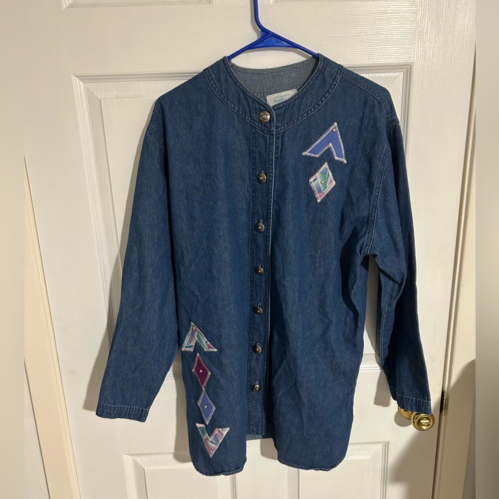 Sun Belt   Denim Jean Shirt ~ 100% Cotton  Women's Size Medium Vintage Design